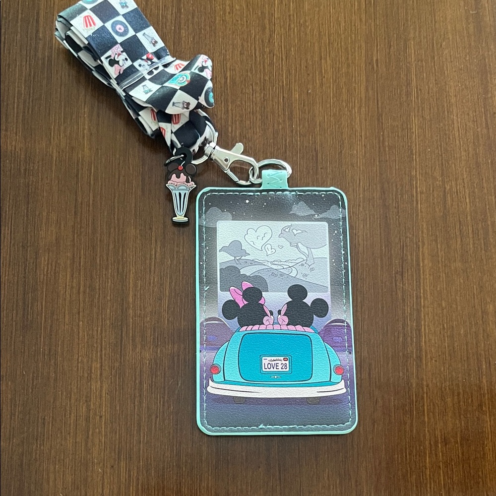 Disney Mickey & Minnie Love 28 Drive-in Lanyard Key & Card Holder